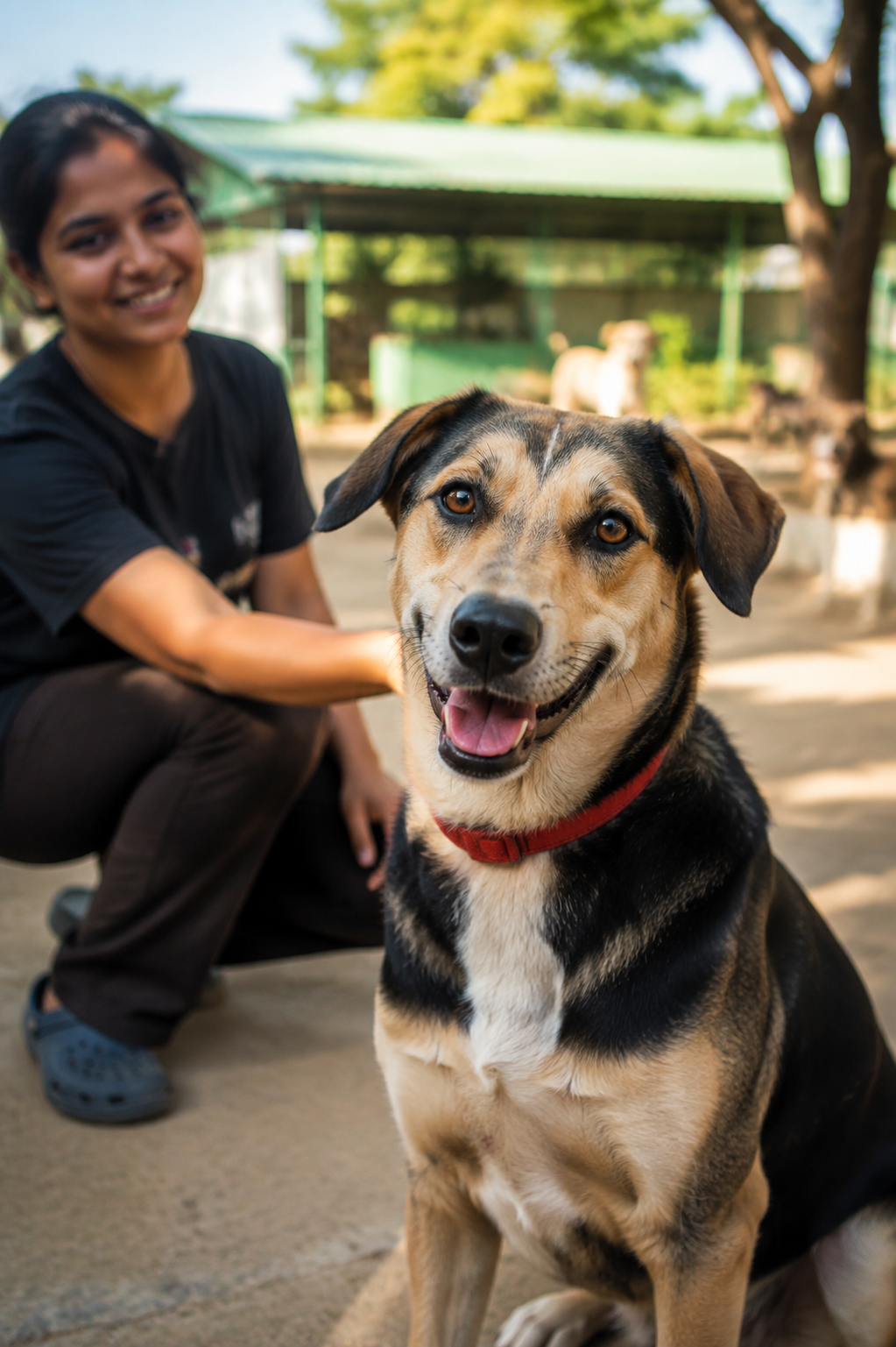 A healthy rescue dog at a community care center